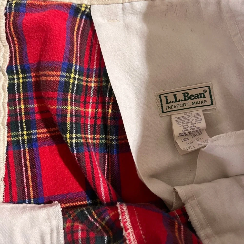 LL‎ Bean Mens 36x32 Flannel Lined Chino Pants Khaki Pleated Vintage Made in USA